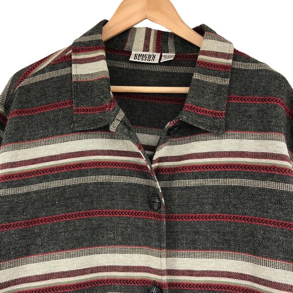 Chicos Design Womens Size 3 US 16 Jacket Cotton Canvas Striped Gray Red - Picture 2 of 16